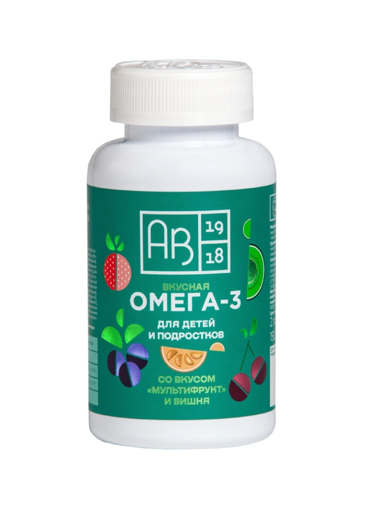 Биологически активная добавка к пище  Вкусная Омега-3 для детей и подростков со вкусом вишни и мультифрукт, 150 капс.